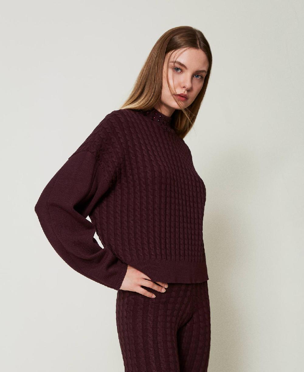 Scee by twin set Maglia lupetto a trecce con strass Offerte