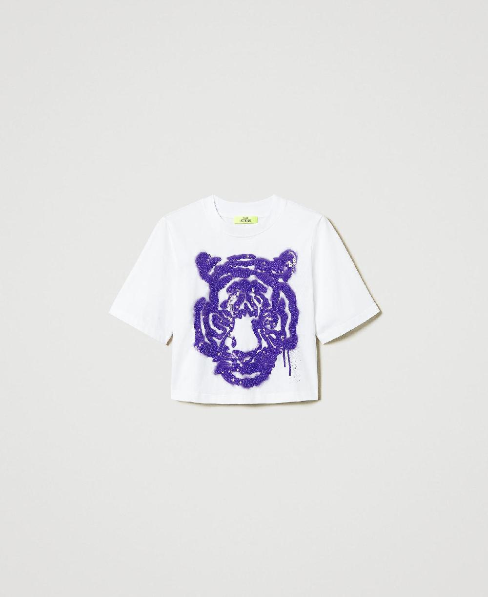 Scee by twin set T-shirt boxy MYFO con stampa e paillettes