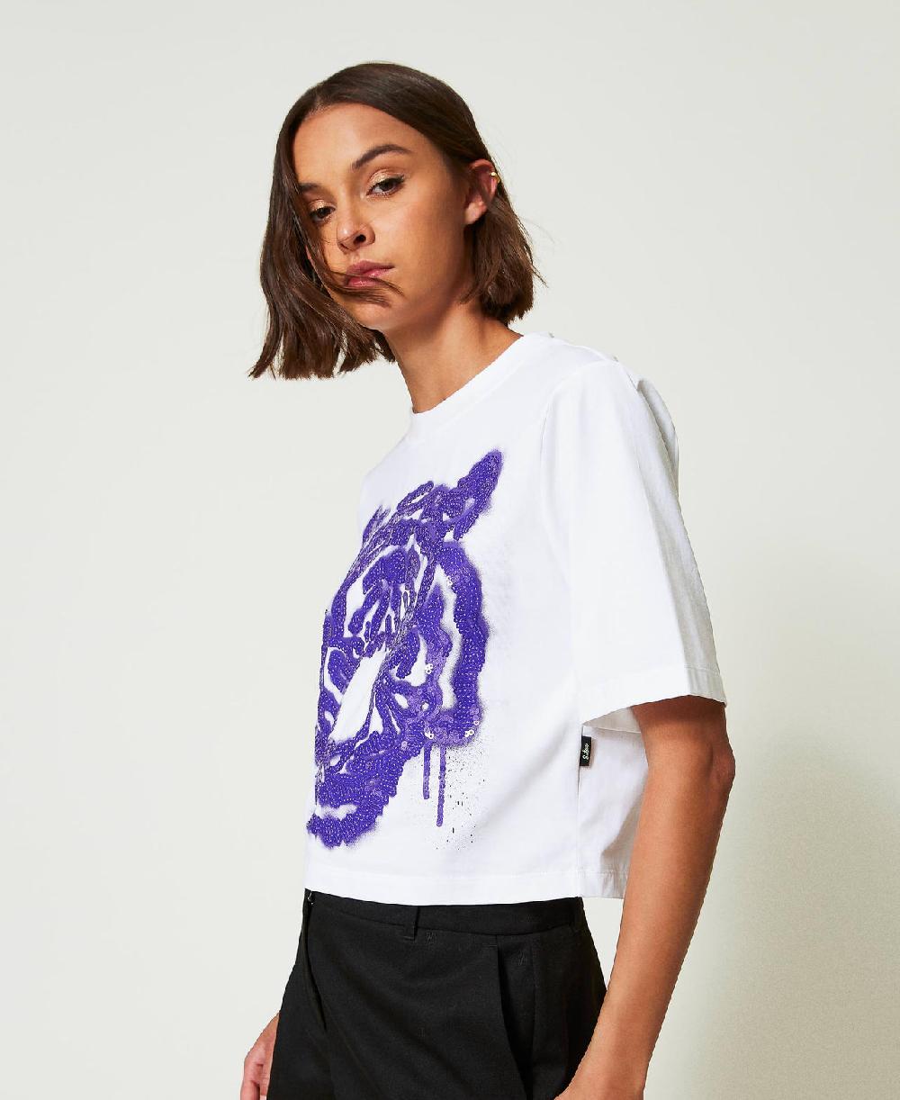 Scee by twin set T-shirt boxy MYFO con stampa e paillettes Offerta