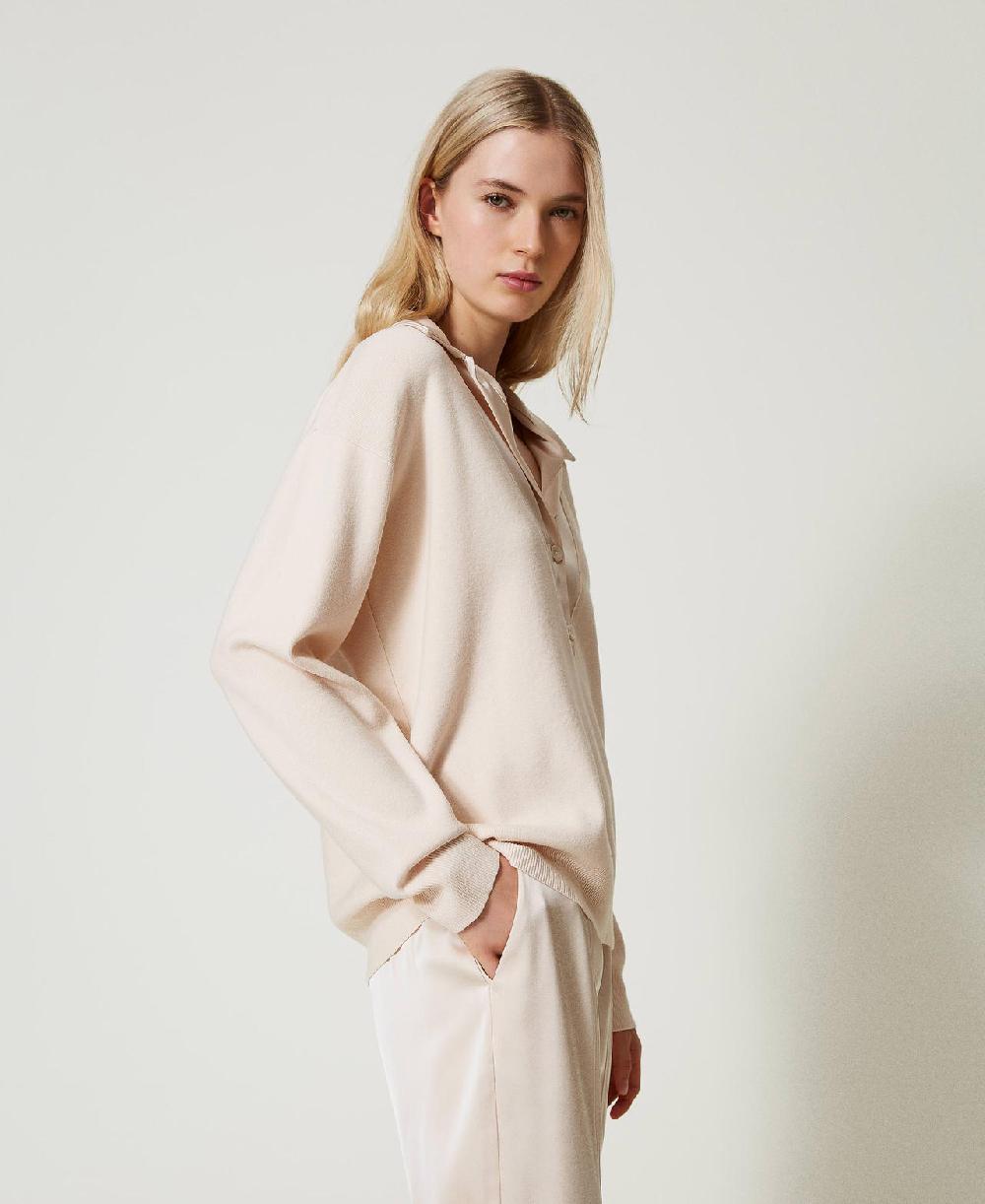 Scee by twin set Maglia con colletto in raso Vendita Calda