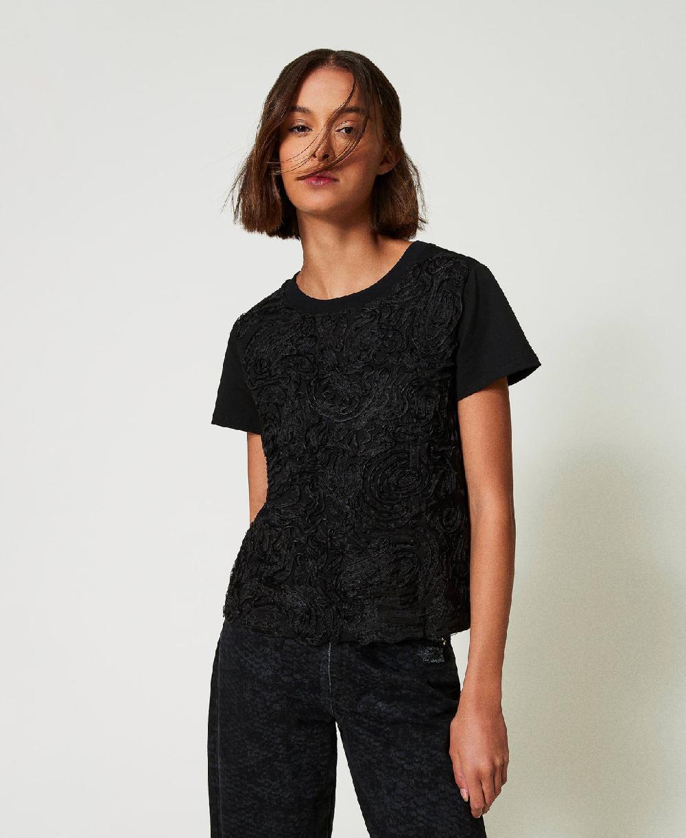 Scee by twin set T-shirt con ricami in organza Vendite Flash