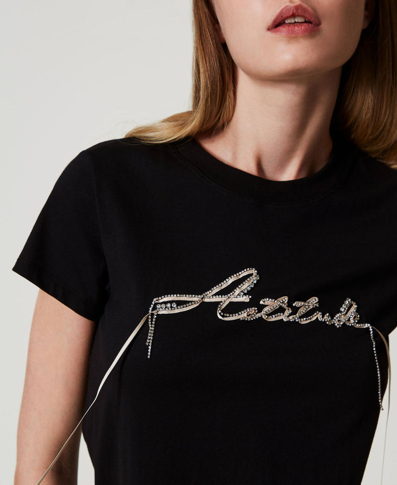 Scee by twin set T-shirt con logo e strass Italy