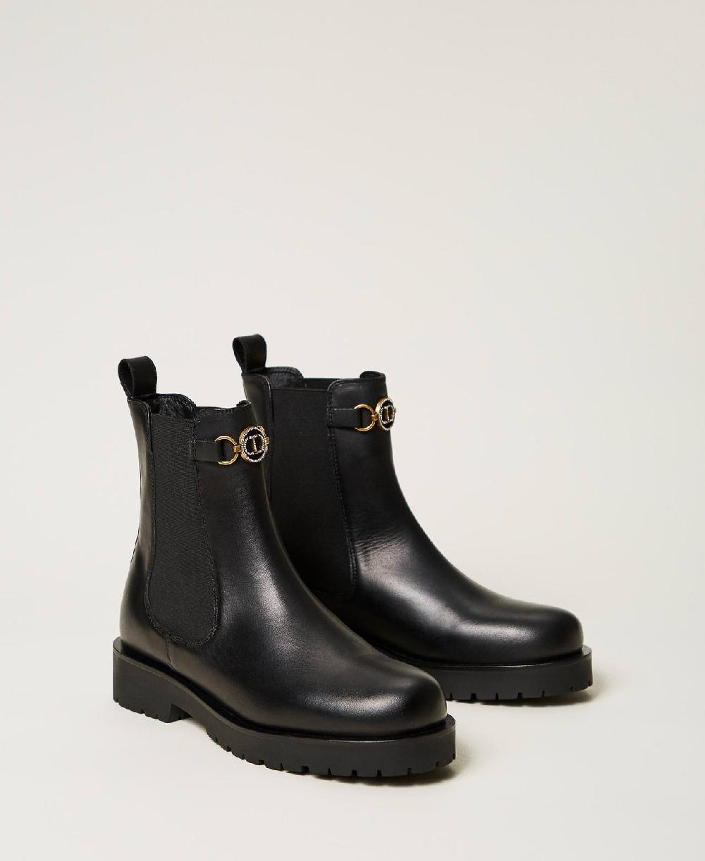 Scee by twin set Stivali chelsea in pelle con Oval T Italia