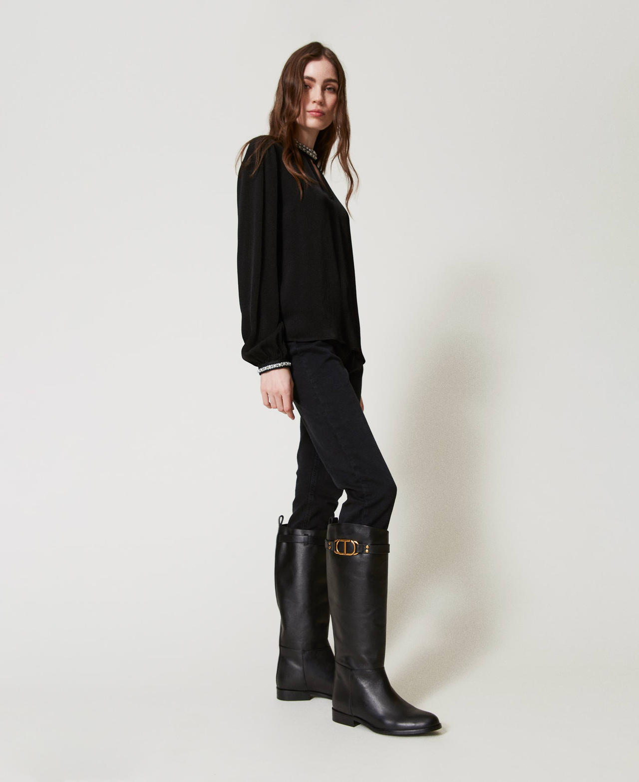 Scee by twin set Stivali alti in pelle con Oval T