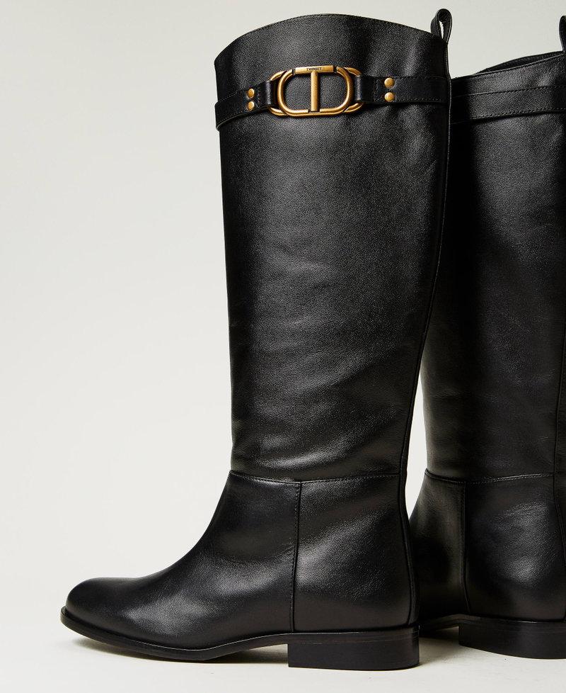 Scee by twin set Stivali alti in pelle con Oval T Acquista Ora