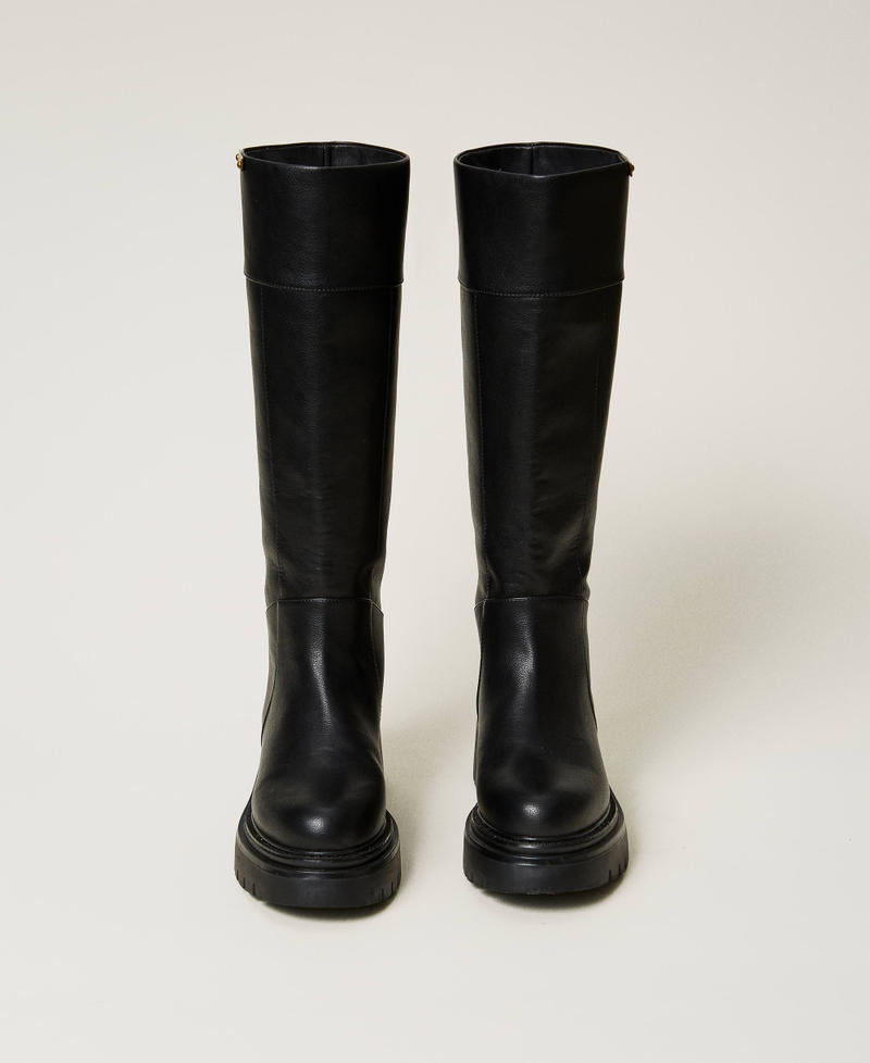 Scee by twin set Stivali alti con targhetta logo Nuovo