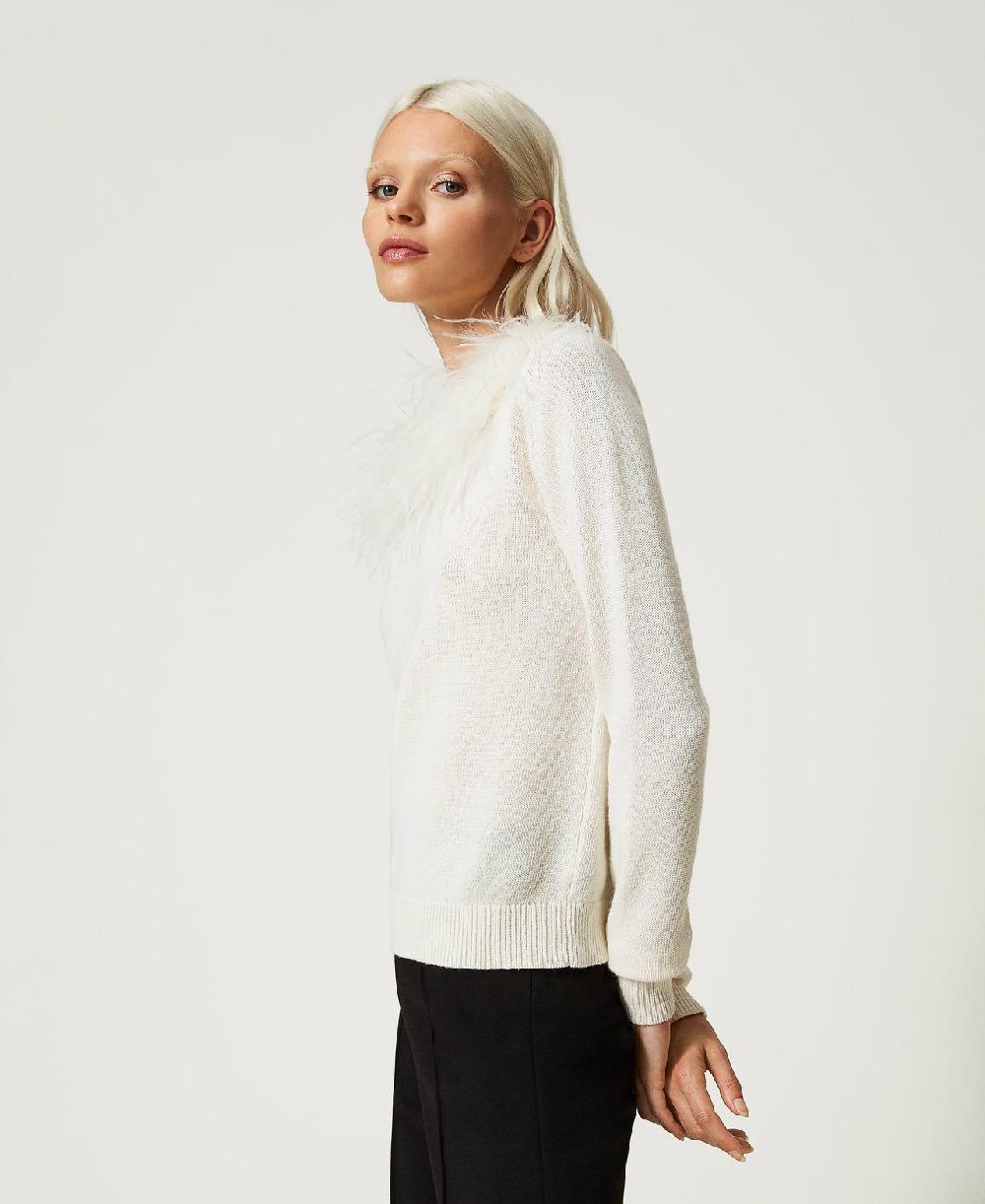 Scee by twin set Maglia regular in misto lana con piume Promozione