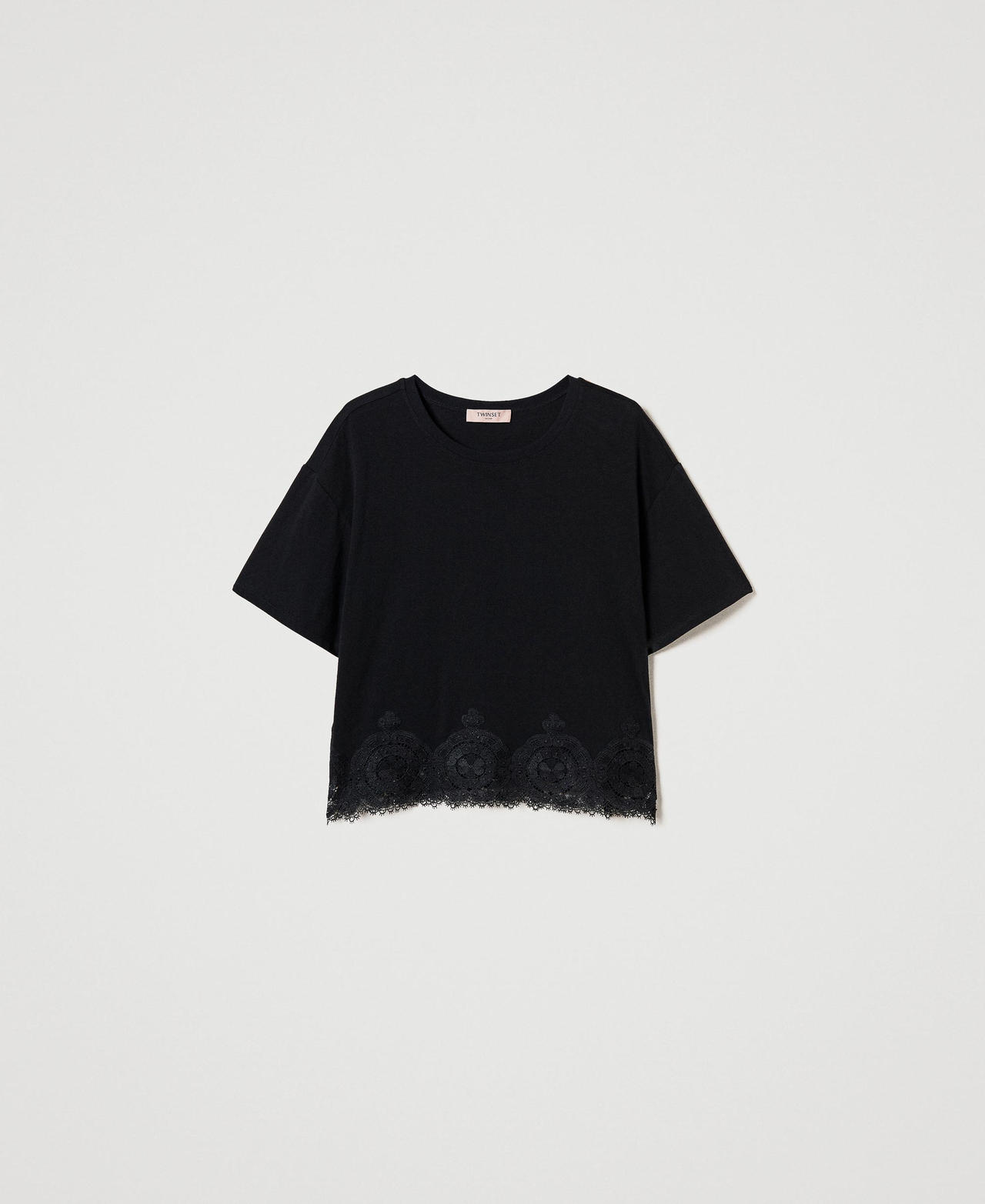 Scee by twin set T-shirt cropped con pizzo macramè