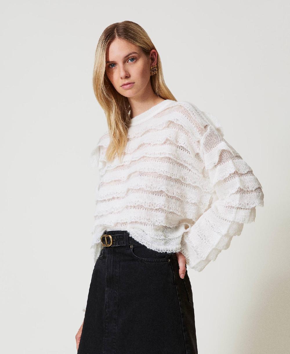 Scee by twin set Maglia boxy con balze effetto pizzo Soddisfazione Garantita