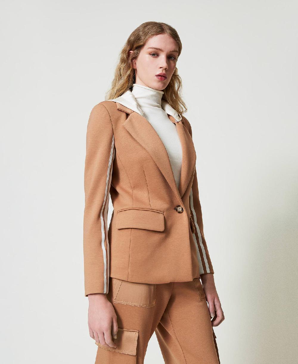 Scee by twin set Giacca blazer in tessuto scuba con cappuccio Consegna Veloce