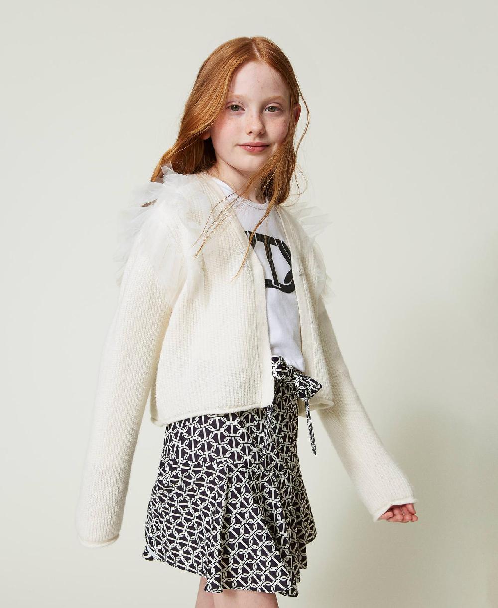Scee by twin set Cardigan regular con balze in tulle Offerta