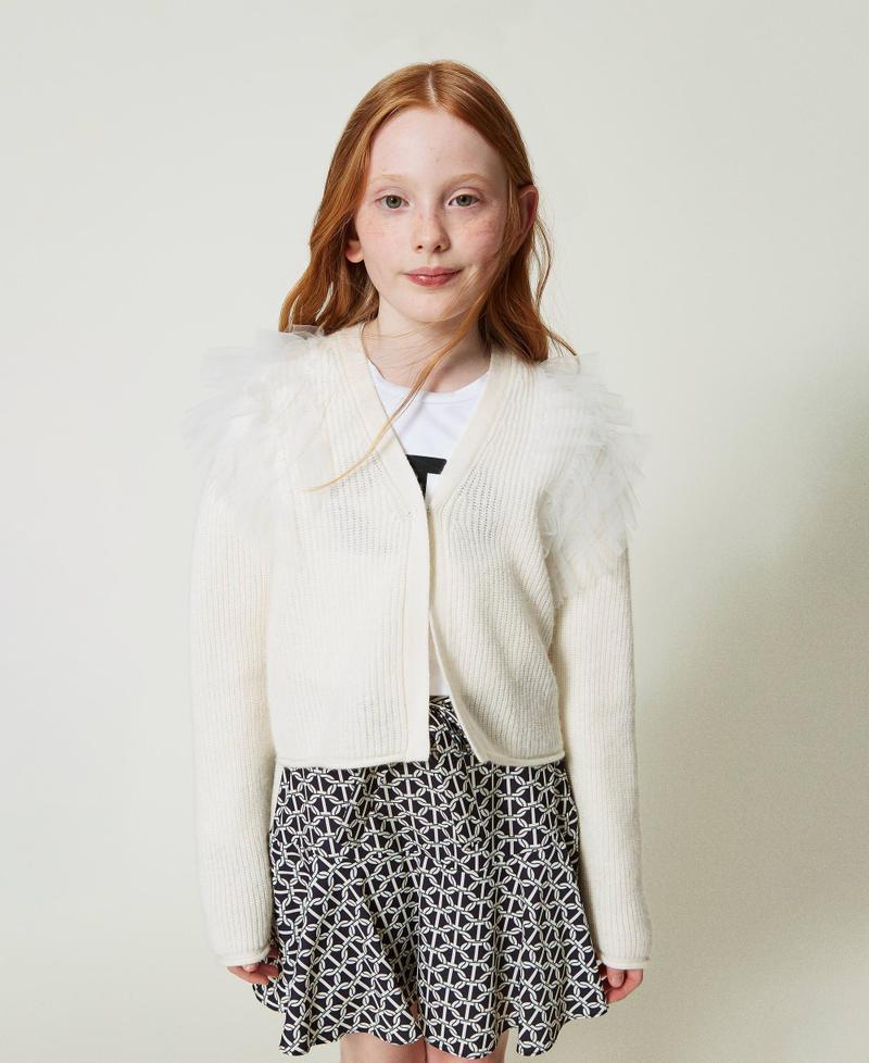Scee by twin set Cardigan regular con balze in tulle Offerta
