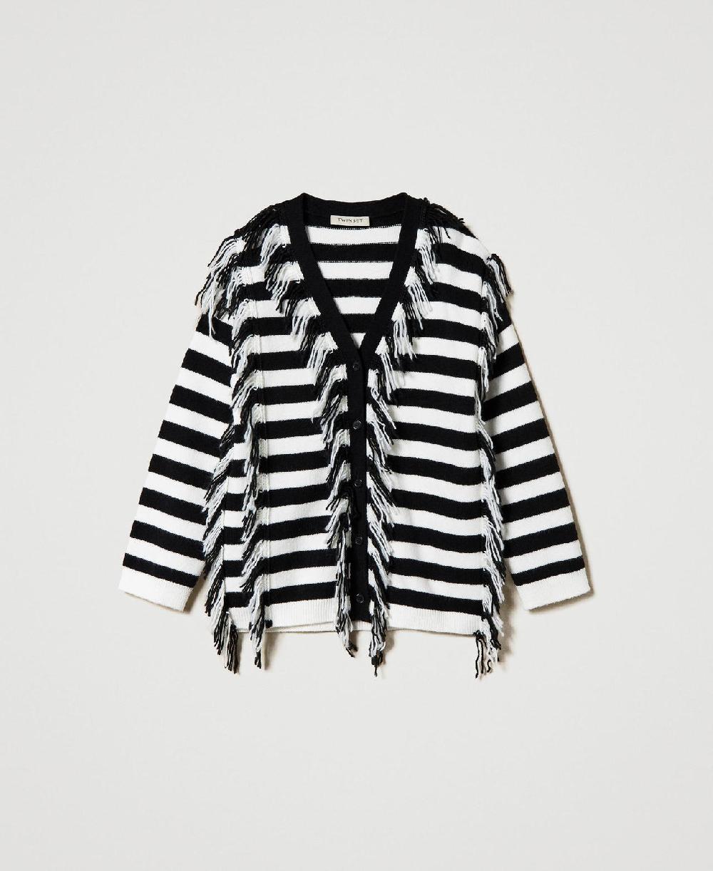 Scee by twin set Maxi cardigan in maglia a righe con frange
