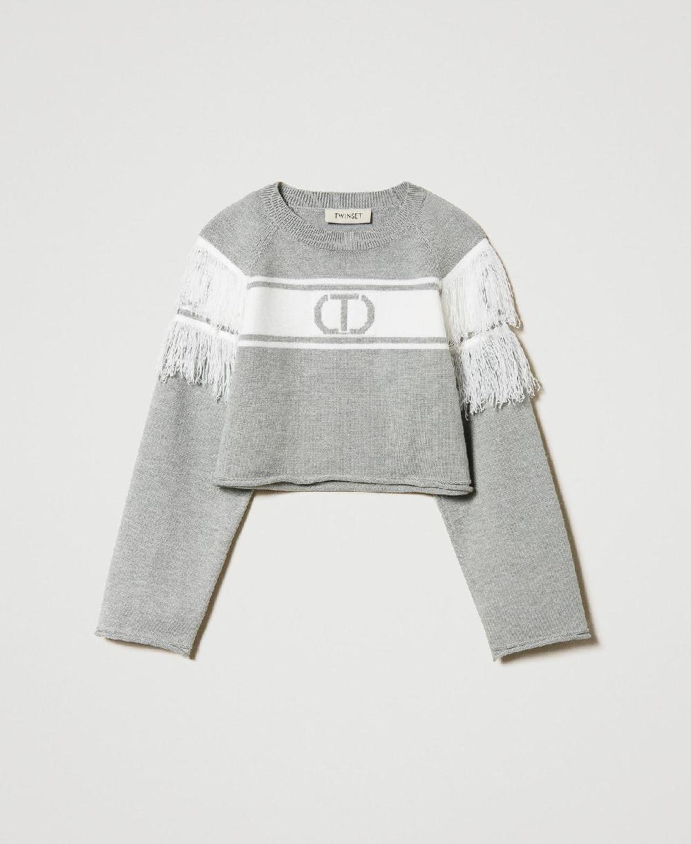 Scee by twin set Maglia con Oval T jacquard e frange