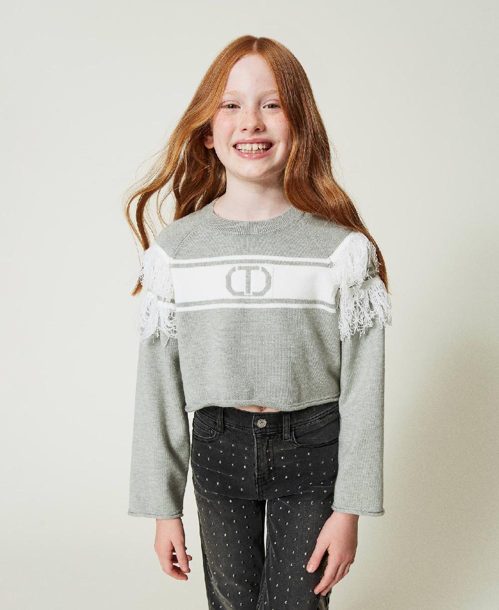 Scee by twin set Maglia con Oval T jacquard e frange Nuova