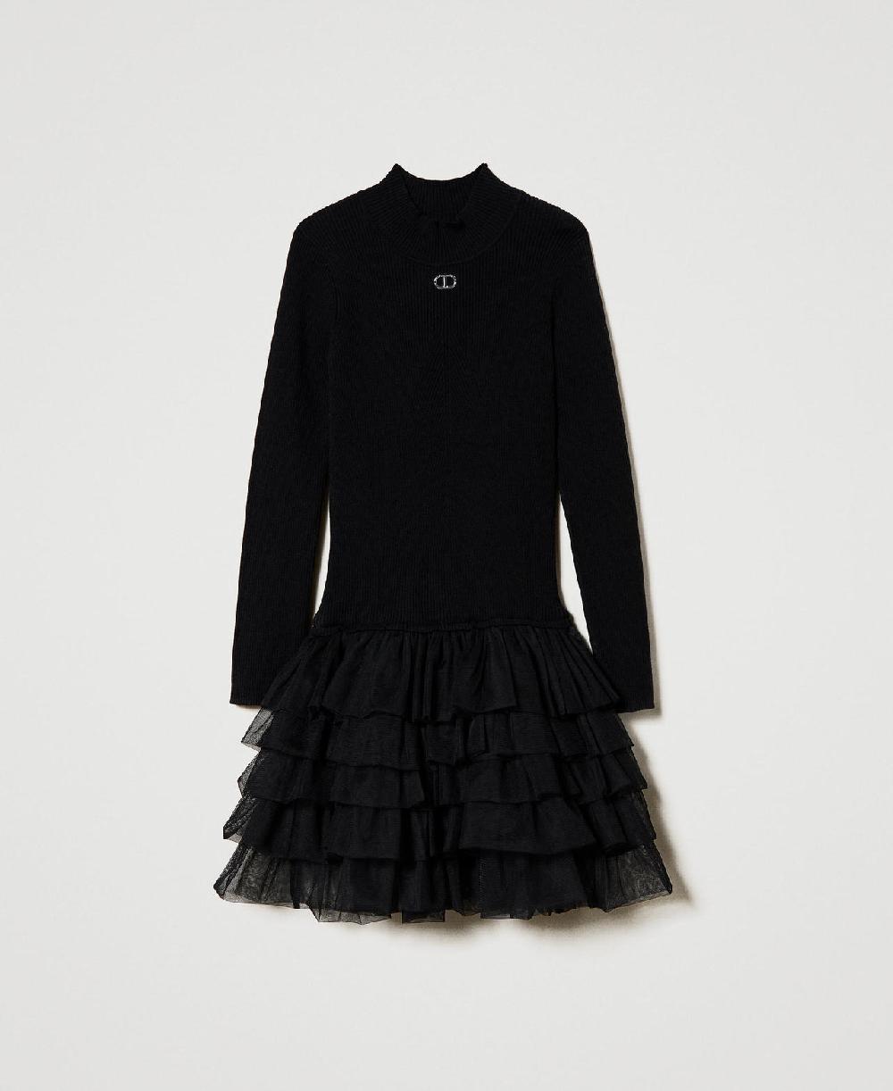 Scee by twin set Abito in maglia a costine con tulle