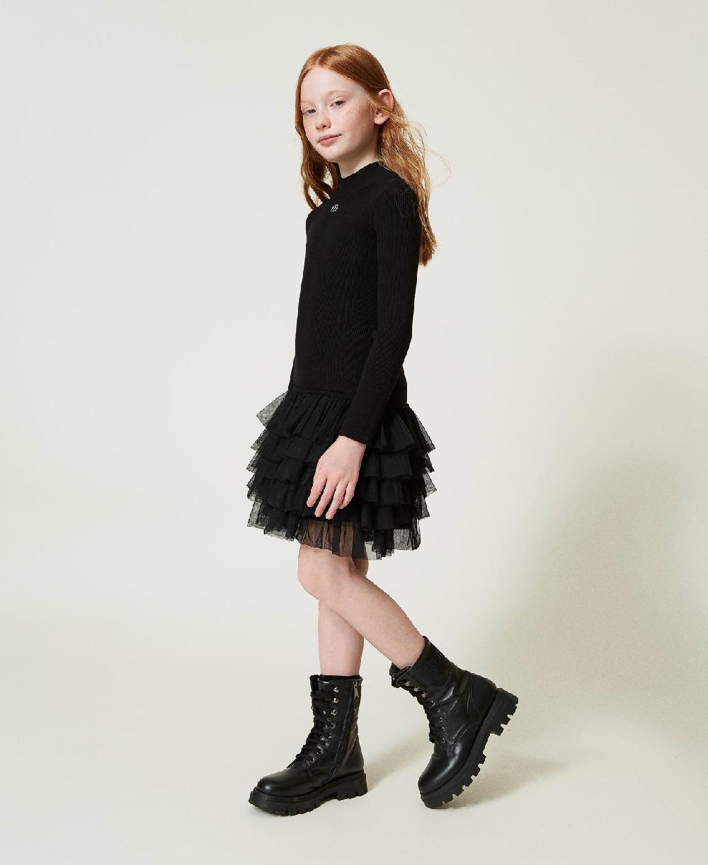 Scee by twin set Abito in maglia a costine con tulle Consegna Veloce
