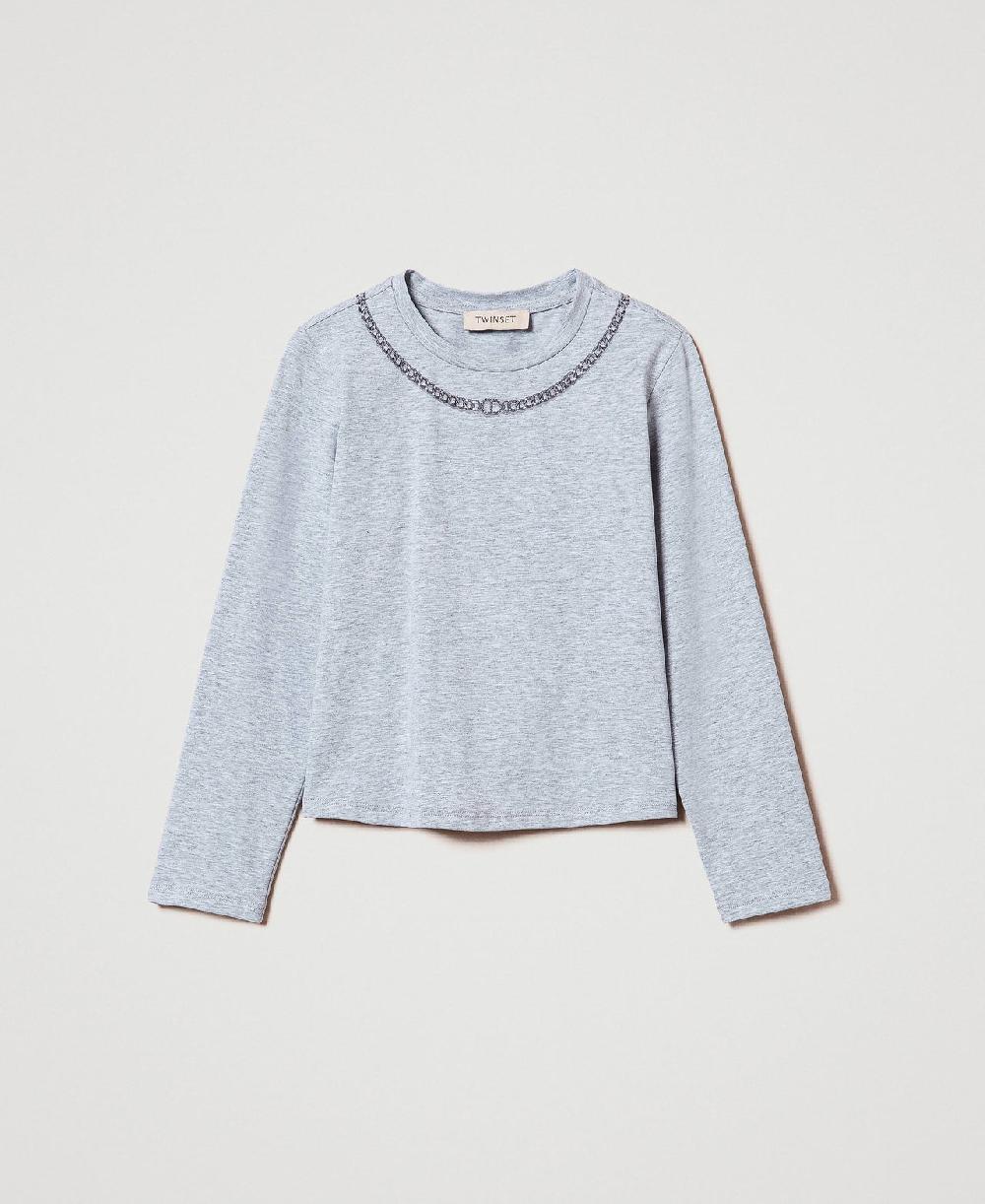 Scee by twin set T-shirt con stampa collana e strass