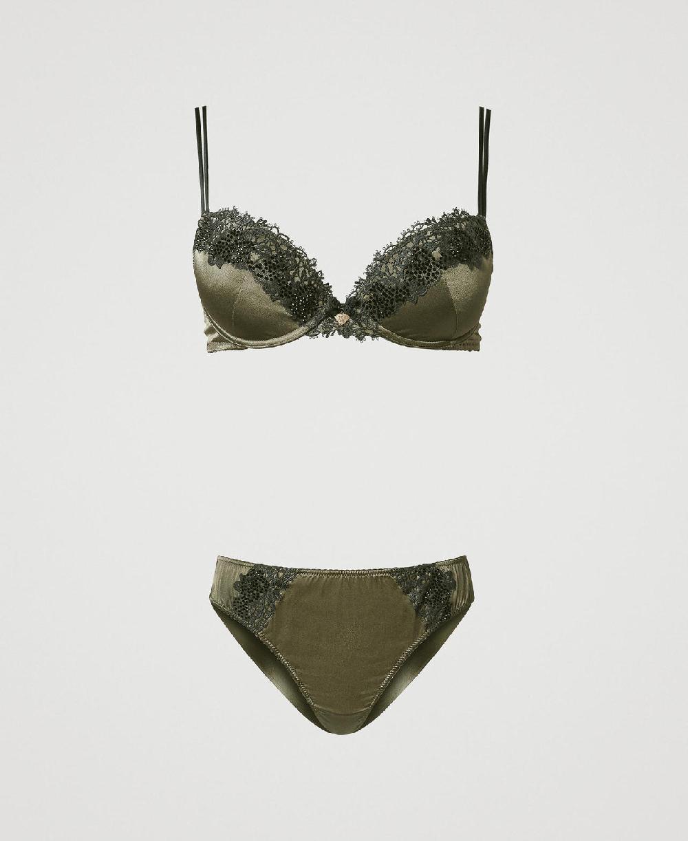 Scee by twin set Reggiseno push-up e slip brasiliana in seta