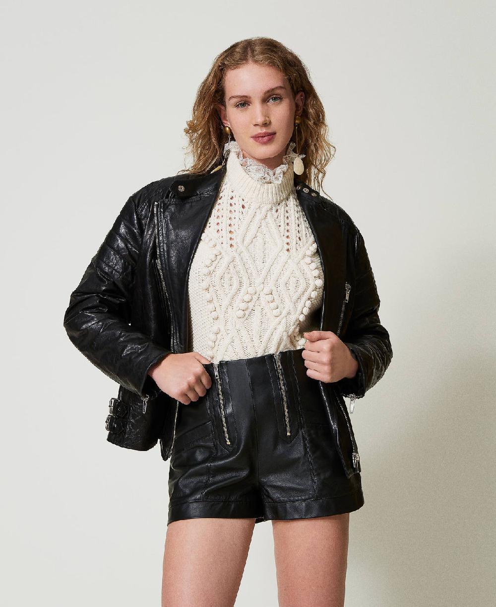Scee by twin set Shorts 'Fairfax' in pelle con zip I Più Venduti
