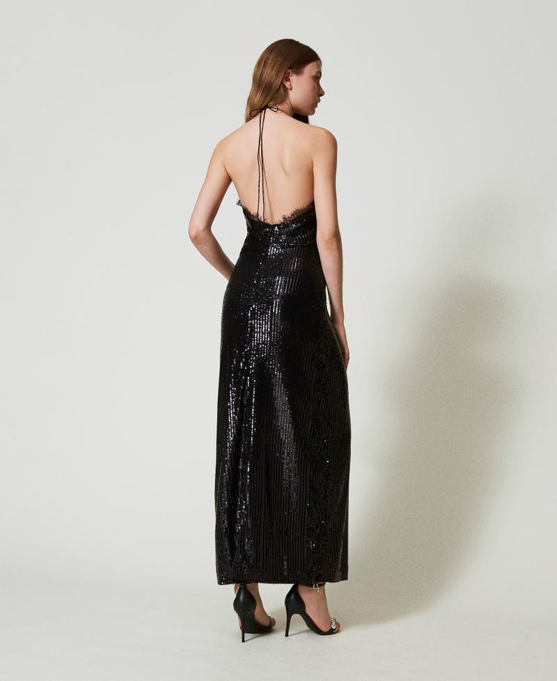 Scee by twin set Abito lungo in paillettes con pizzo In Linea