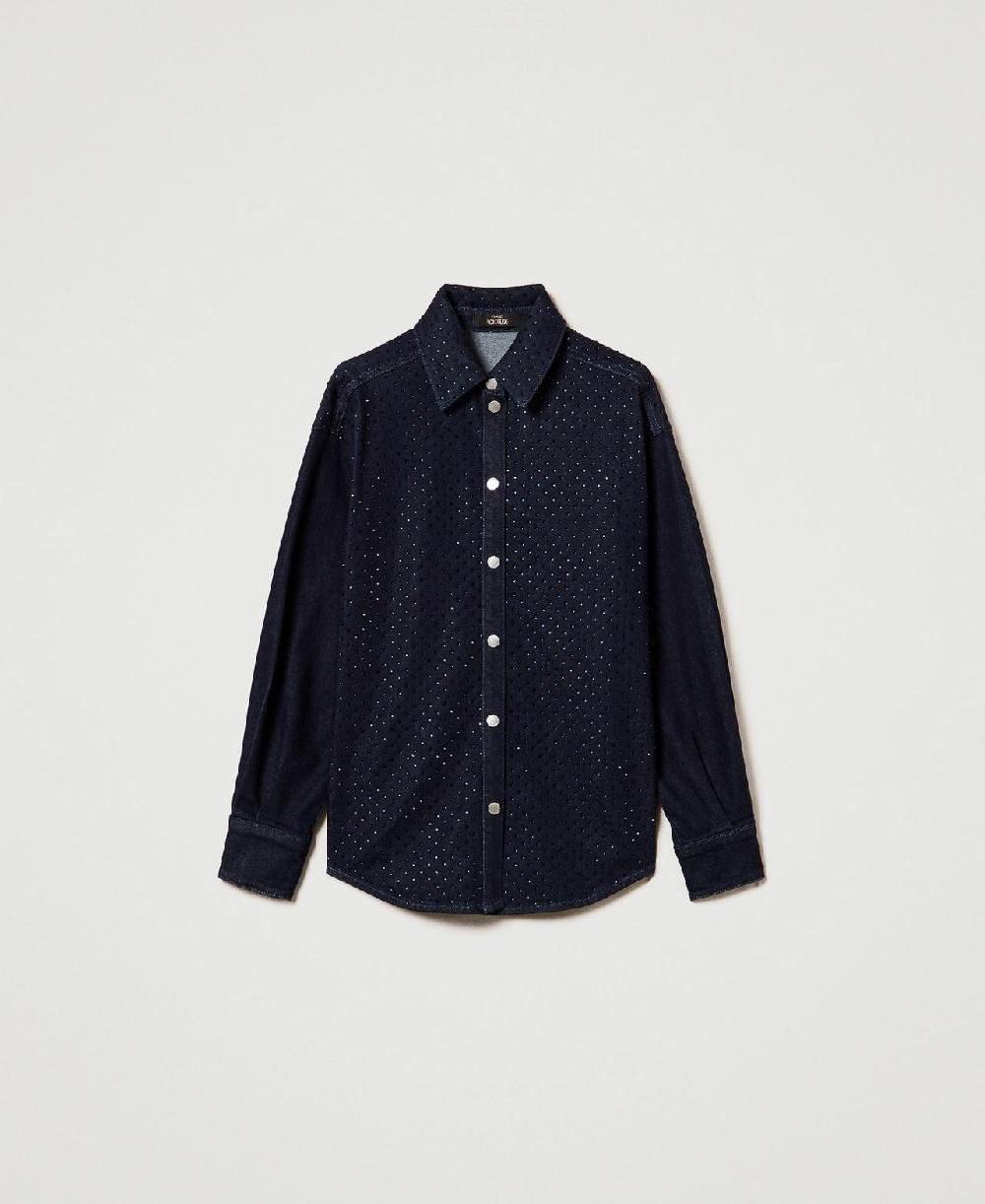 Scee by twin set Camicia in jeans con strass