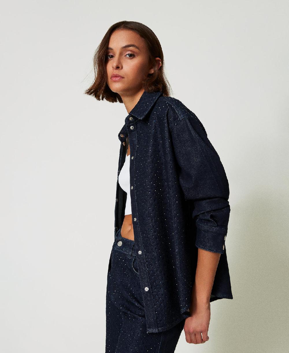 Scee by twin set Camicia in jeans con strass Qualità
