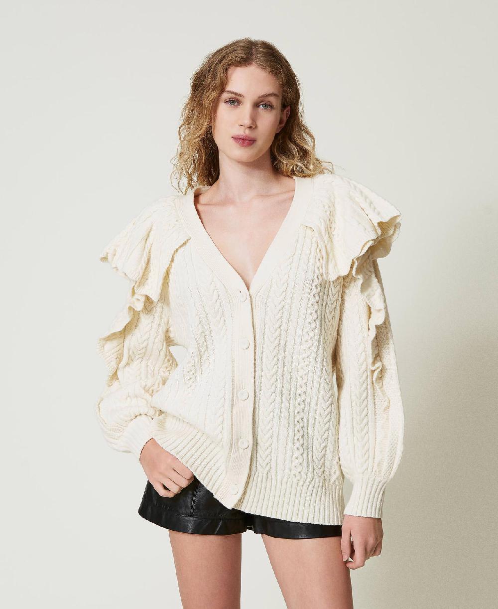 Scee by twin set Cardigan in misto lana con volant Vendita