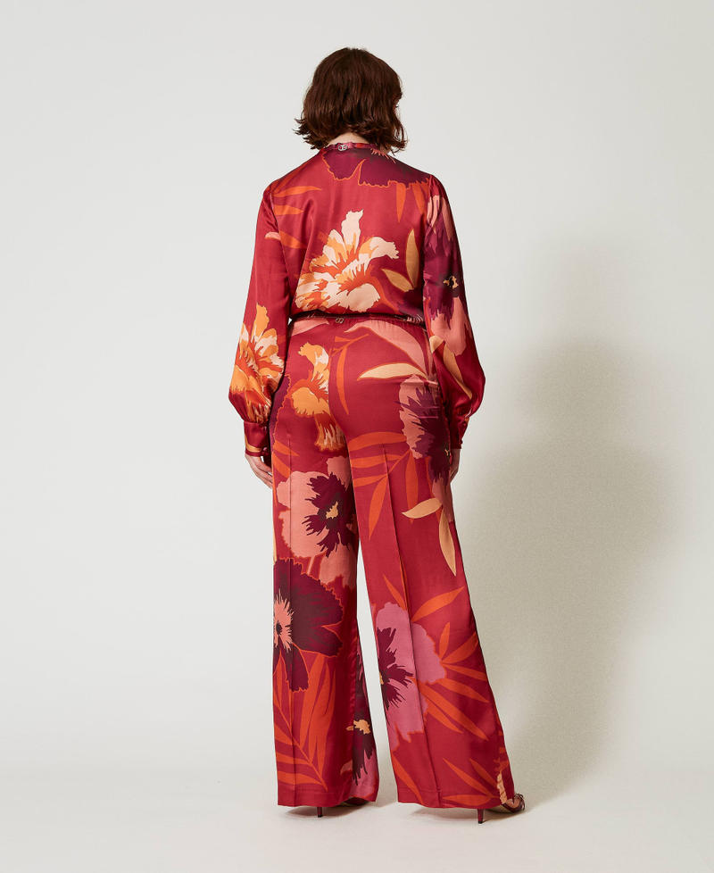 Scee by twin set Pantaloni wide leg in raso a fiori Shopping Online