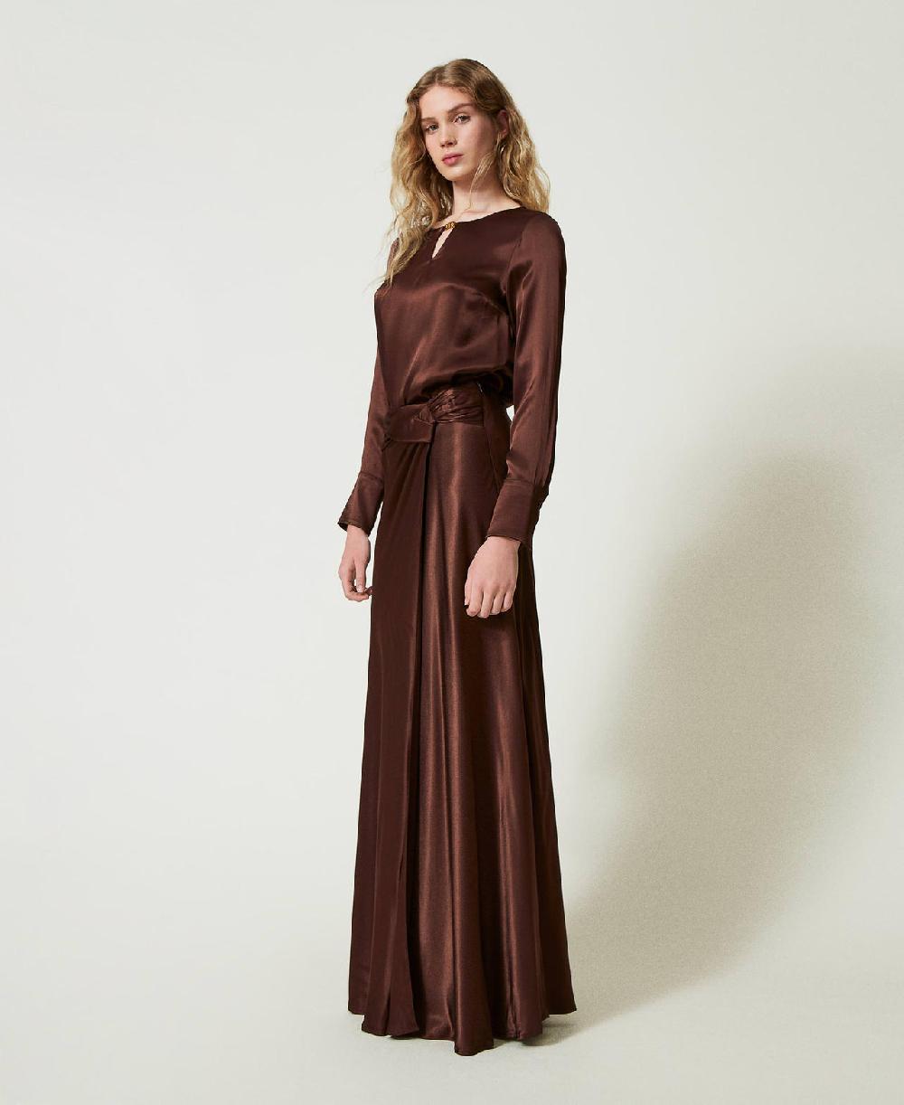 Scee by twin set Gonna lunga in raso con drappeggio Sconto
