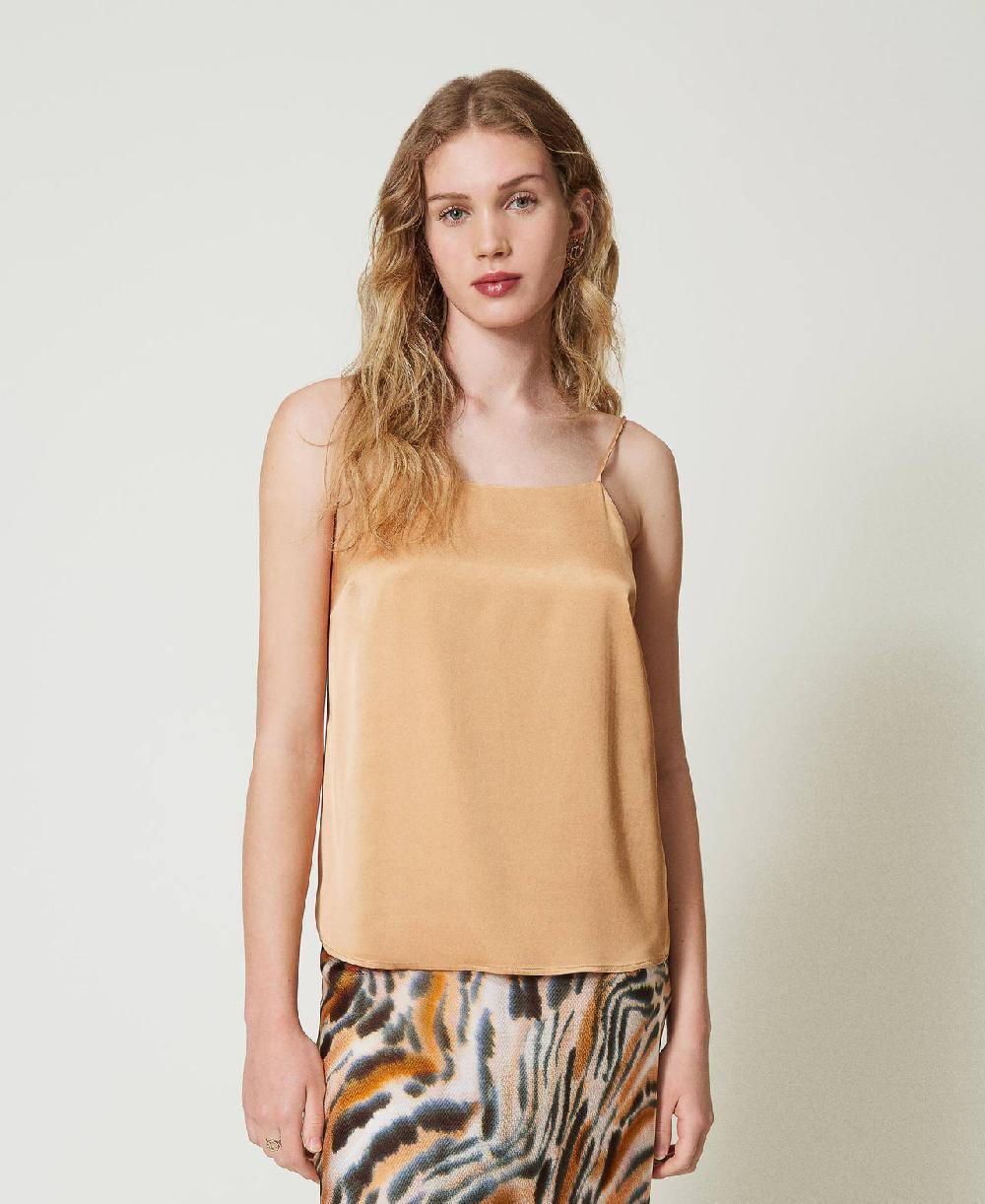 Scee by twin set Top in raso con scollo dritto Saldi Di Fabbrica