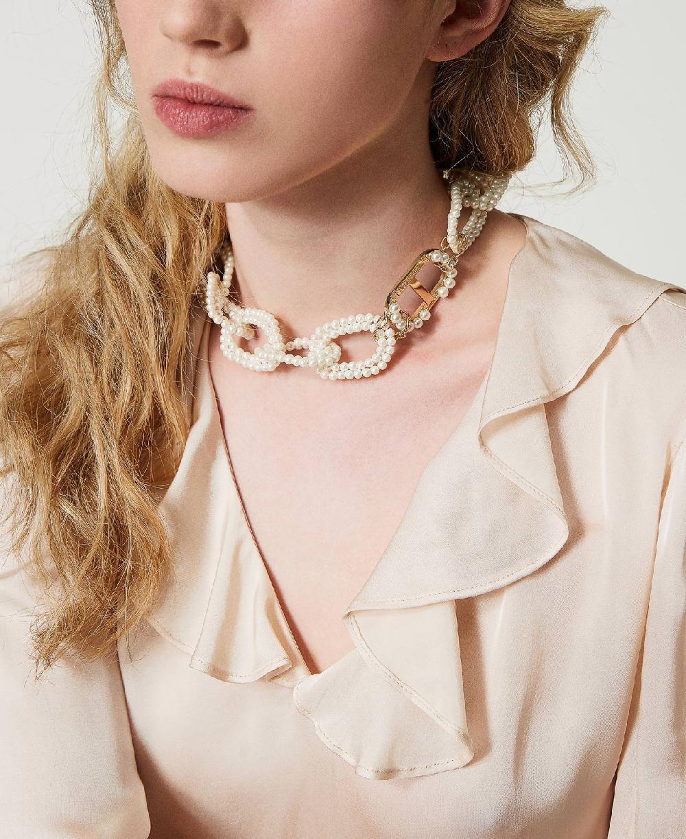 Scee by twin set Collana con catena di perle e Oval T