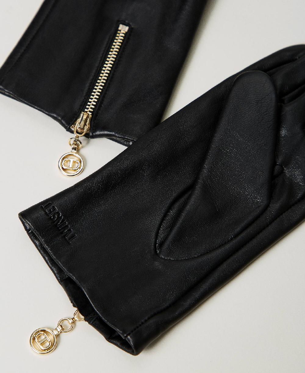 Scee by twin set Guanti in pelle con zip e Oval T Online