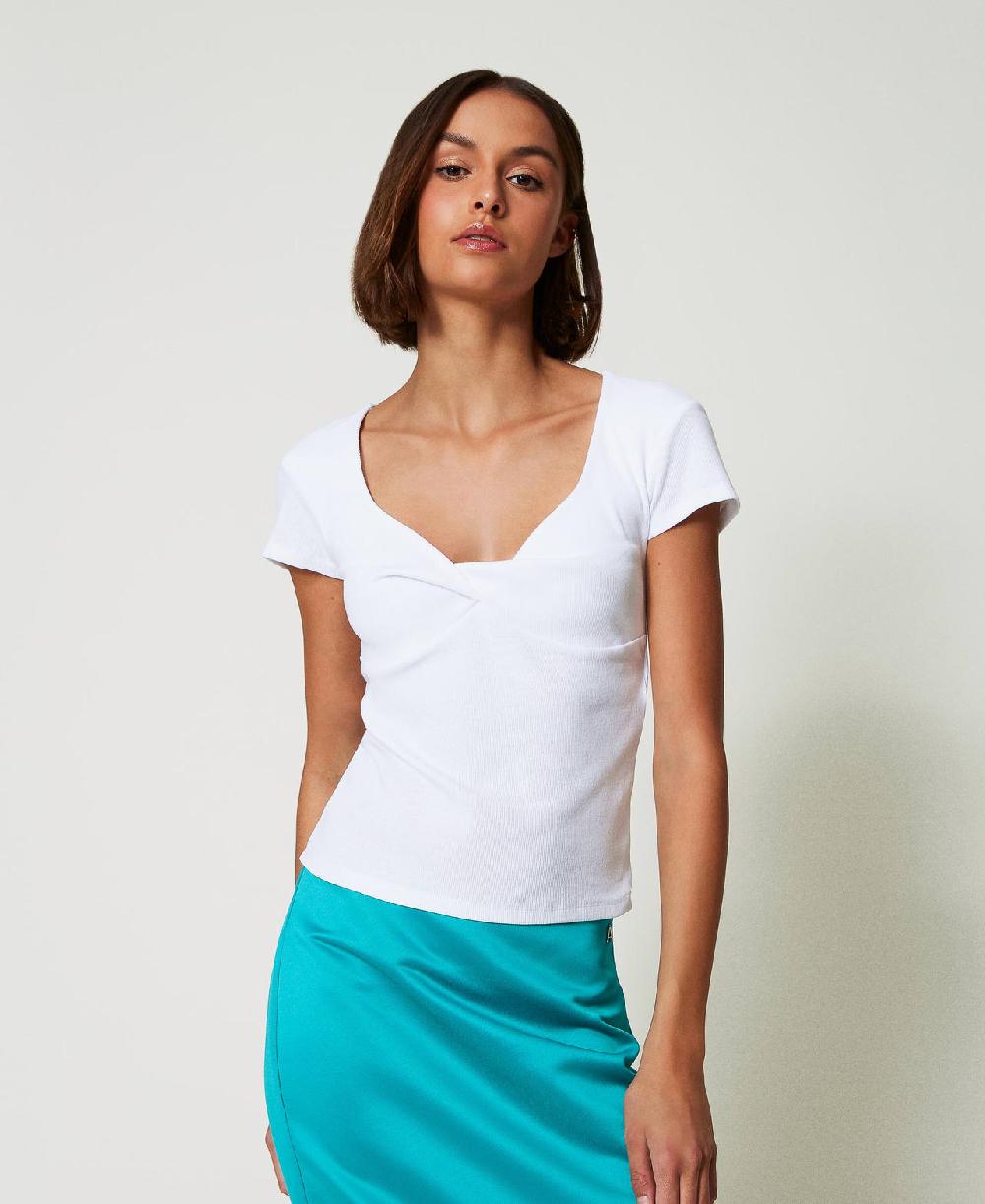Scee by twin set T-shirt a costine con nodo Offerta San Valentino
