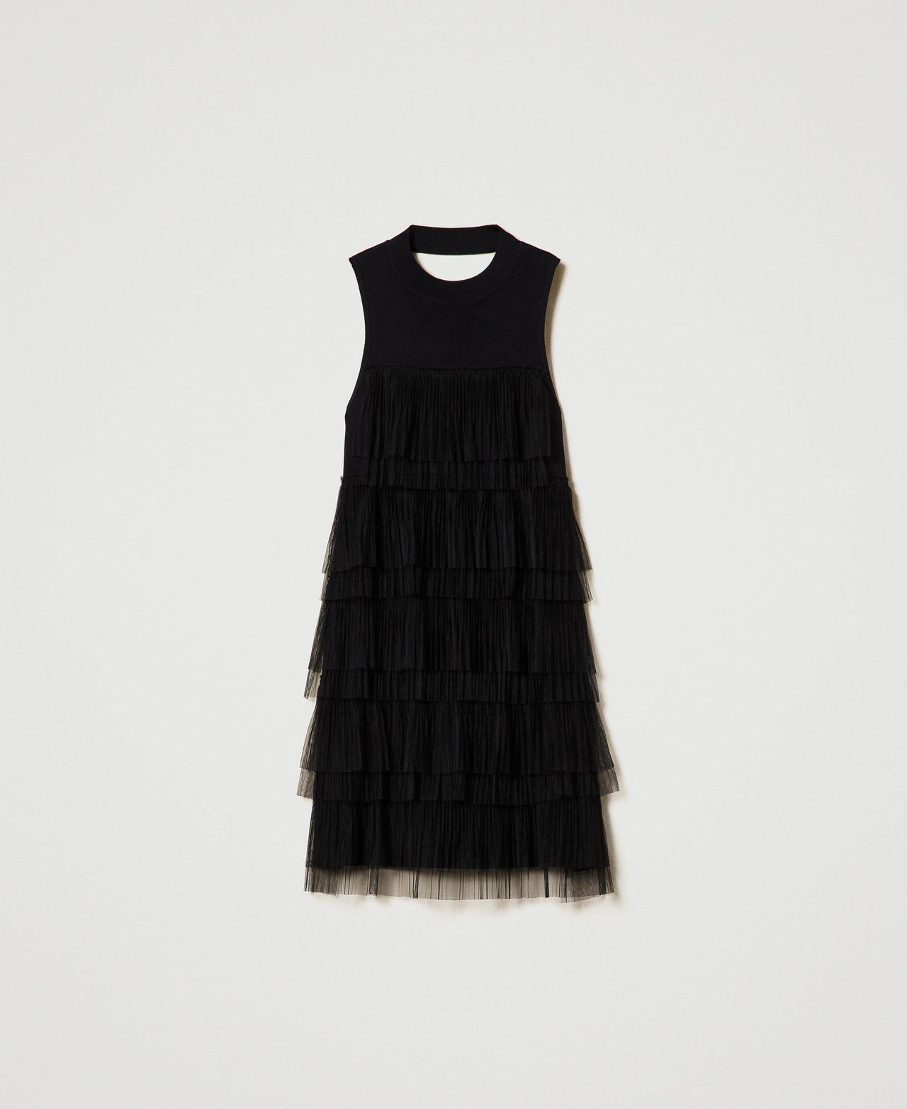 Scee by twin set Abito corto in maglia con balze in tulle Offerta migliore