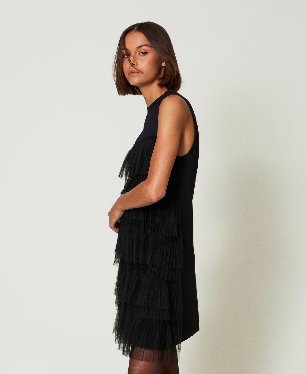 Scee by twin set Abito corto in maglia con balze in tulle Offerta migliore