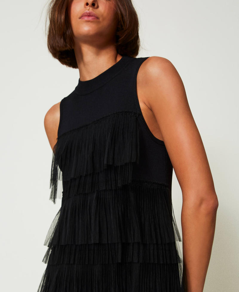 Scee by twin set Abito corto in maglia con balze in tulle Offerta migliore