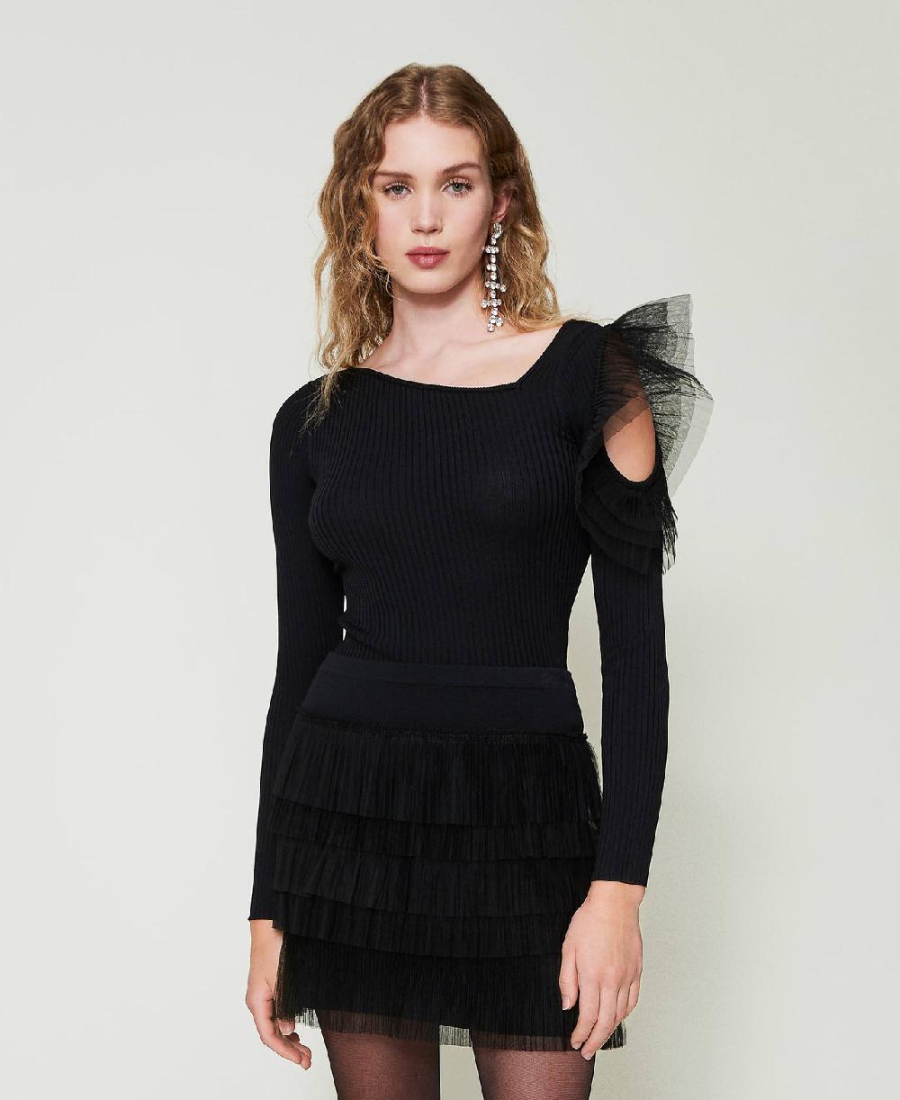 Scee by twin set Maglia fitted con cut-out e tulle Offerte giornaliere