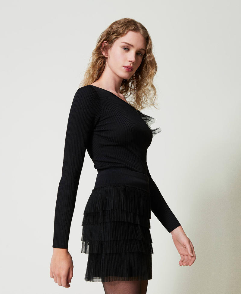 Scee by twin set Maglia fitted con cut-out e tulle Offerte giornaliere