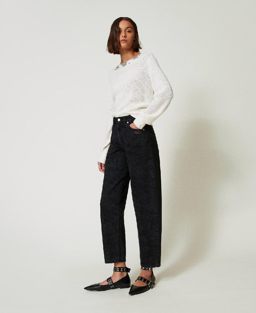 Scee by twin set Jeans barrel fit con stampa snake Fino al 65% di sconto