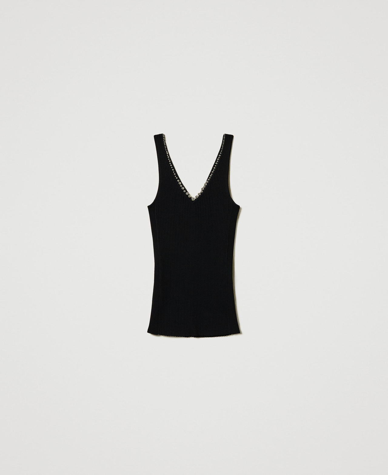 Scee by twin set Top in maglia a costine con perline Offerta speciale della fabbrica