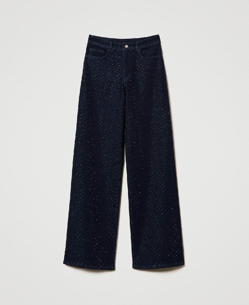 Scee by twin set Jeans wide leg in full strass Sostegno trimestrale