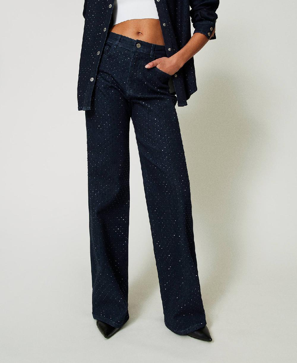 Scee by twin set Jeans wide leg in full strass Sostegno trimestrale