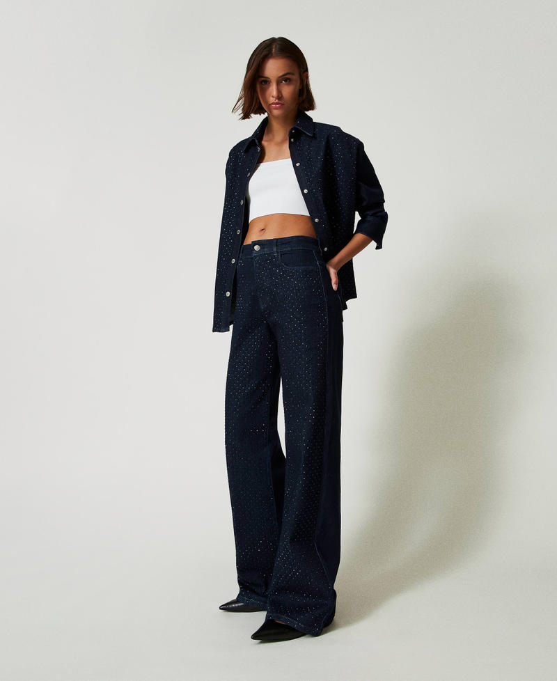 Scee by twin set Jeans wide leg in full strass Sostegno trimestrale