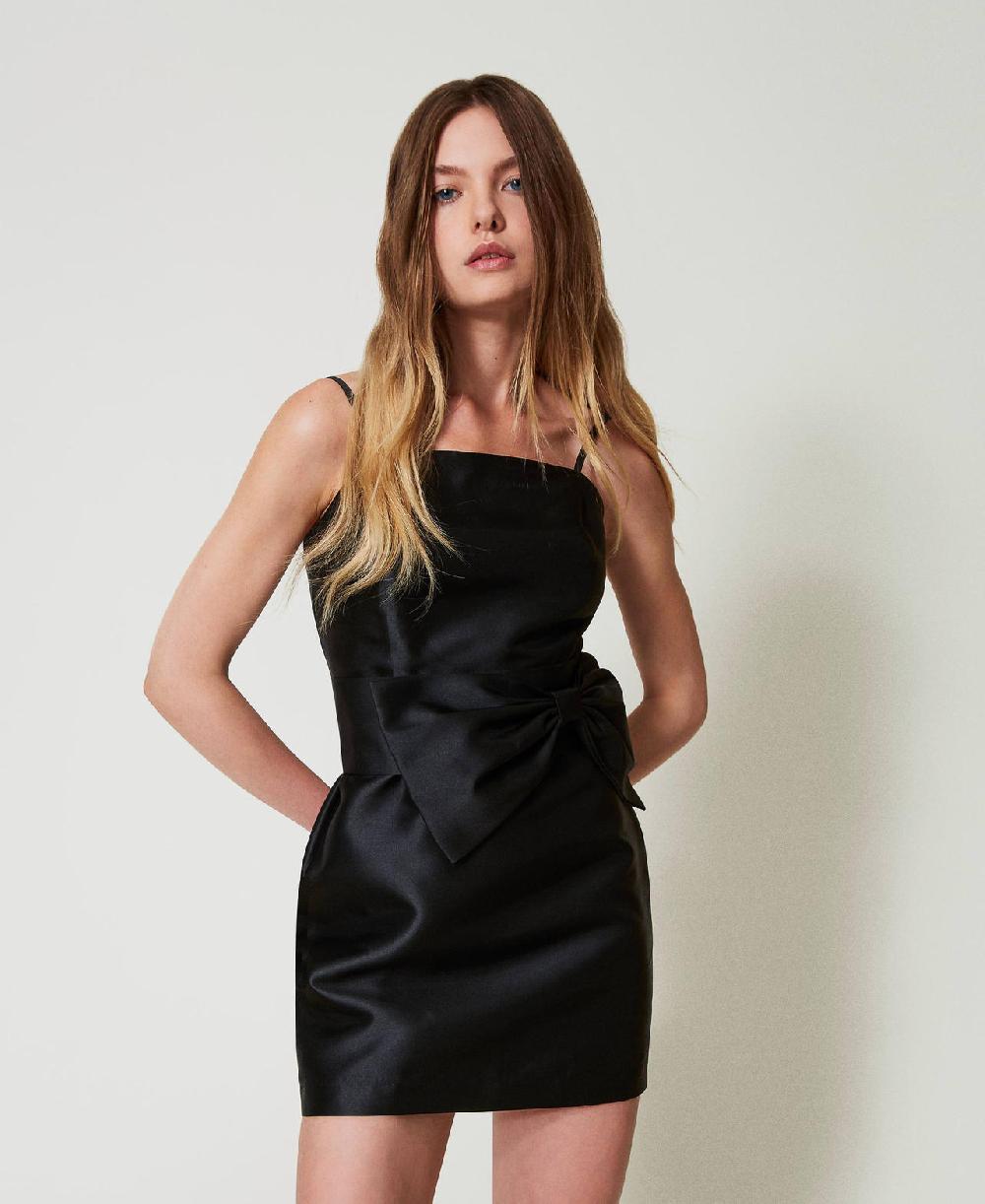 Scee by twin set Abito corto in twill mikado con fiocco Black Friday Prezzi