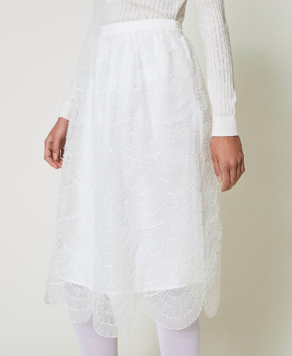 Scee by twin set Gonna longuette in organza con ricami 2025