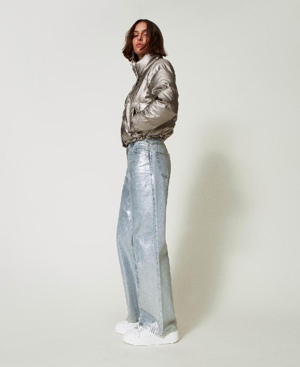 Scee by twin set Jeans wide leg con spalmatura argento In Linea