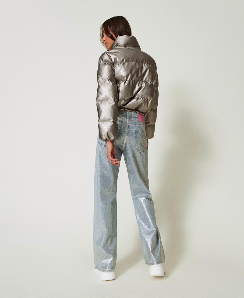 Scee by twin set Jeans wide leg con spalmatura argento In Linea