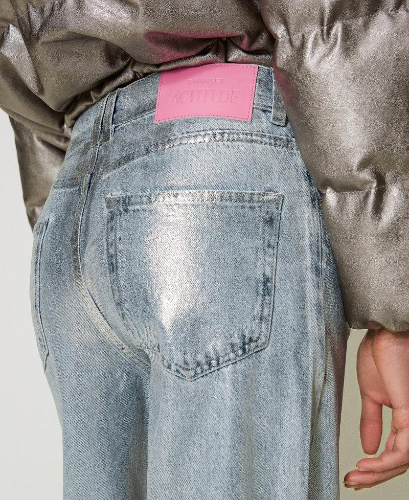 Scee by twin set Jeans wide leg con spalmatura argento In Linea