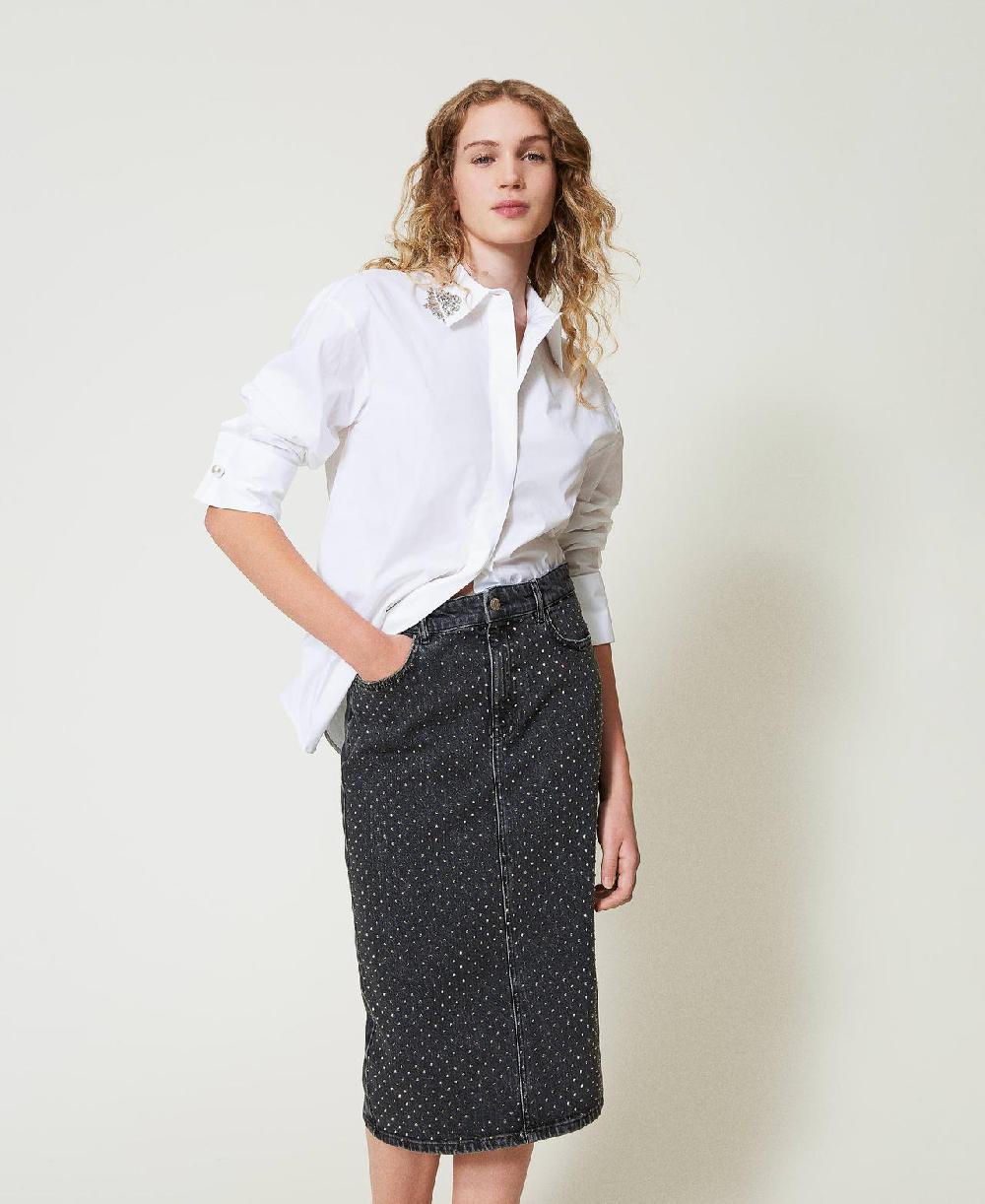 Scee by twin set Gonna longuette in jeans con strass Pezzi Unici